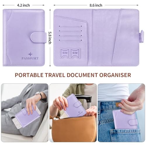 Herain Light Purple Passport Holder for Travel Cruise Essentials, Passport Wallet Cover Case Women Men Family, RFID Passports Book Holders Travel Gifts Accessories Vacation Must Haves - Thumbnail 3