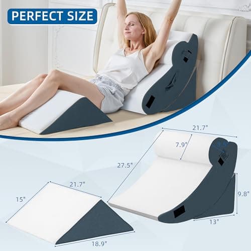 HABUTWAY 4Pcs Orthopedic Wedge Pillow, Bed Pillow for Sleeping, Post Surgery Foam Wedge Pillow for Back Pain Relief, Triangle Adjustable Support Pillow with Machine Washable Cover, Blue - Thumbnail 2