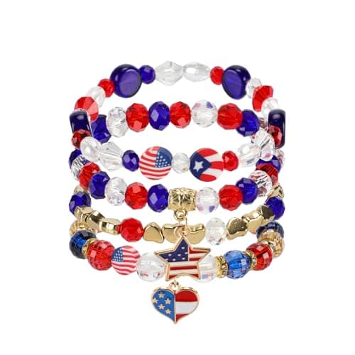 4th of July Bracelets, USA Flag Stars Stripes Stretch Bracelets for Women Teens, Red White and Blue Accessories Jewelry Gift for Patriotic Party - Thumbnail 6
