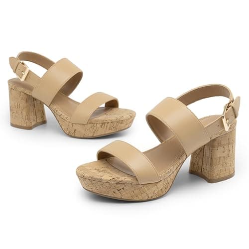 Athlefit Platform Heels for Women Chunky Block Heeled Cork Sandals Open Toe Summer Buckle Dressy Prom Wedding Heels Size 9.5 - Thumbnail 6