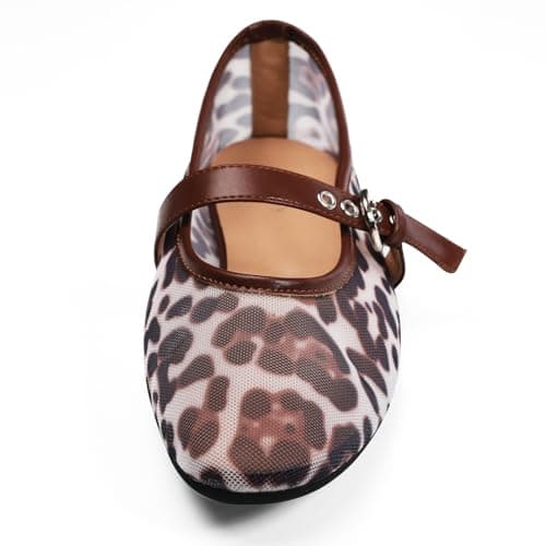 Leopard Flats for Women Mesh Ballet Flats Mary Jane Animal Print Shoes Slip On Casual Breathable Ballerina Flats - Thumbnail 3