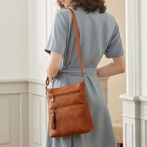 Kiss Sea Womens Crossbody Purse Leather Travel Crossbody Bag with Tassel and Adjustable Strap Brown - Thumbnail 3