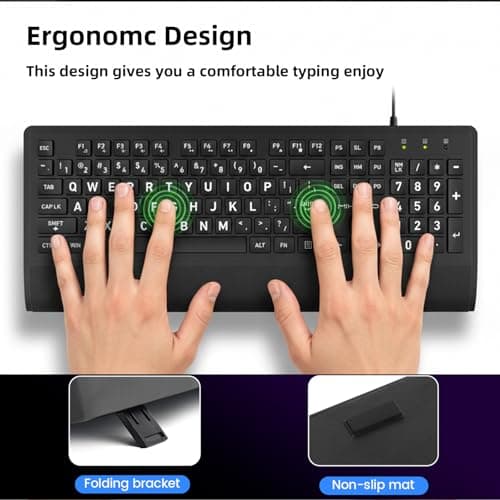 Large Print Computer Keyboard - High Visibility Big Letter Keyboard for Seniors and Visually Impaired,Low Vision Individuals Easy to See,Laser Etched Keys (Non-Fade) Full Size Keyboard for PC,Windows - Thumbnail 6