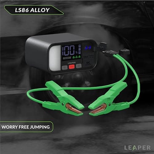 Leaper 12V Jump Starter, Black Aluminum Casing, 2000A Peak Current, 20000mAh Capacity, 3'' Digital Screen, Non-Polarized Green Clamps. Protective Carrying Case and a UL PD65W Premium Charger - Thumbnail 2