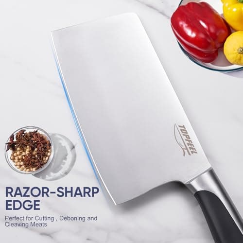 Topfeel Butcher Knife Meat Cleaver Set 3Pcs-7" Heavy Duty Bone Chopper& 7" Santoku Knife& 5" Utility Knife, German Stainless Steel Chef Knives Set for Kitchen Home Gift - Thumbnail 5