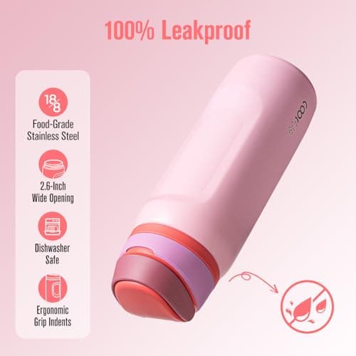 Coolflask MegaSip Insulated Water Bottle with Straw, Stainless Steel Water Bottles Leak-Proof, 24+ Hours Cold, BPA-Free Dishwasher Safe, Water Flask for Sports Gym Work Office 32 oz, Blush Pink - Thumbnail 6