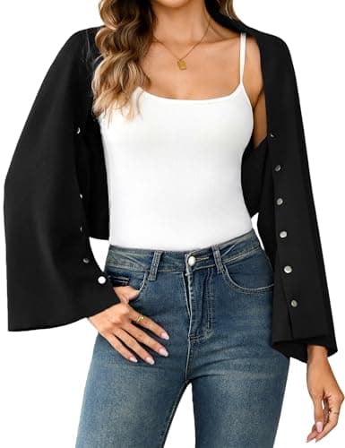 Totatuit Women's Cropped Cardigan Open Front Shurg Sweaters Y2K Knit Bolero Elegant Shawl and Wrap Black - Image 1