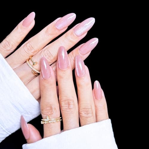 Nude Press On Nails Cat Eye - Almond Soft Gel Flexible Nails with Subtle Shimmer, Long-Lasting Chip-Free Reusable Manicure for Women DIY Nail Art, 24Pcs Nail Kit with Glue, Tabs, File, Prep Pad, Stick - Thumbnail 3