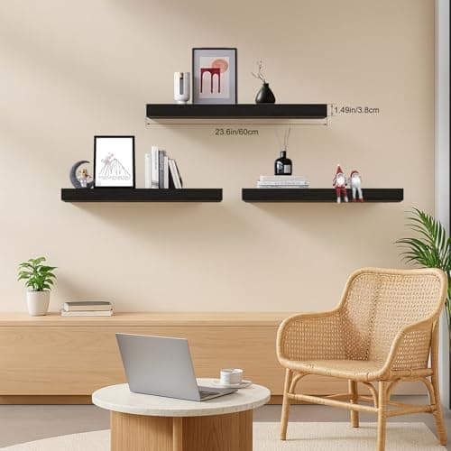 Mifurn Floating Shelves for Wall, Bathroom Shelves Over Toilet, Wall Shelves & Book Shelf for Room, Hanging Shelf, Modern Wooden Mounted Floating Shelves, 24x7x1.5 in (Black, Set of 3) - Thumbnail 6