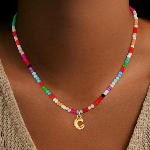 Maxcate Bubble Colorful Bead Letter Necklaces for Women Girls - 18K Gold Plated Bubble Colorful Initial N Letter Necklace Teen Girls Gifts Trendy Stuff Initial Necklaces for Women Birthday Gifts - Thumbnail 4