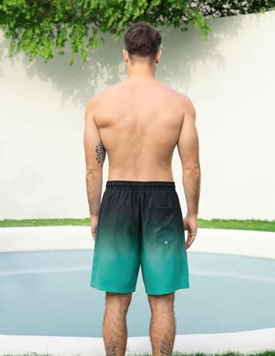 Aprolive Mens Board Shorts Above Knee Swimwear Bathing Suits 2026 Trend Shorts Summer Beachwear Bathing Suit for Men(Black Green Gradient,X-Large) - Thumbnail 4