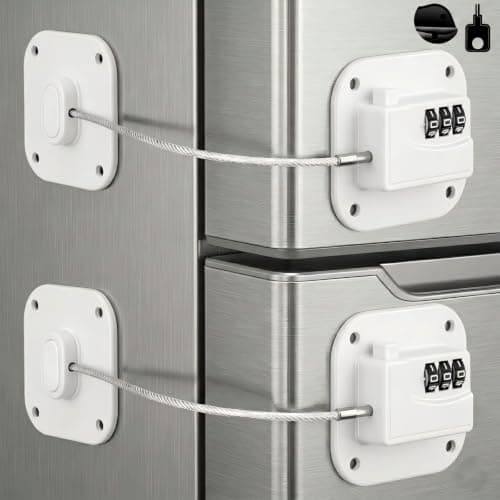Fridge Lock, Heavy Duty Refrigerator Lock with No Drill Installation, Cabinet Lock for Drawers and Freezer Door, Adhesive Cabinet Safety Latch