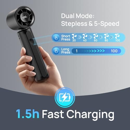 DUOMIY 2026 Upgraded Portable Handheld Turbo Fan Personal fan 18000RPM Speed Adjustable, 3-IN-1 Rechargeable Fan with LED Display, Travel Essentials, Gifts for Women Men Outdoor Indoor (Black) - Thumbnail 3