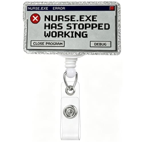 Retractable Badge Reel with Alligator Clip, Heavy Duty, Cute Funny ID Name Tag Holder for Nurses, Doctors, Teachers, and Office (Silver-Nurse.exe)