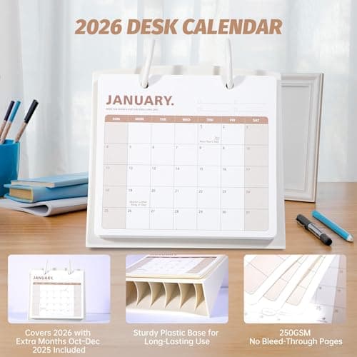 Bibiage Small Desk Calendar 2025-2026, Dec 2025 to Dec 2026, Monthly Decorative Flip Calendar for Desk with to Do List, Cute Desk Decor, Office Supplies, 7" x 6.5", White - Thumbnail 2