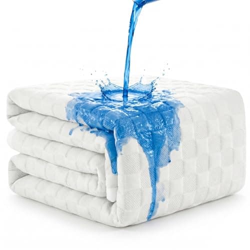 RestTwill Waterproof Mattress Protector with 18" Deep Pocket, 3D Waffle Bed Cover, Soft OCS and Oeko Certified Organic Cotton Blend, Moisture-Wicking, Noiseless (White, Queen)