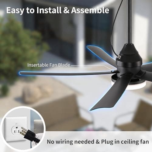 AHAWILL Outdoor Ceiling Fan with Light,42" Gazebo Fan,3CCT Dimmable,Waterproof Plug in Ceiling Fan,Outdoor ceiling Fans for Patios,Porch,Gazebo.Black - Thumbnail 5