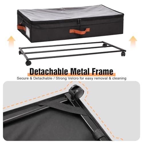 AVOKIHI 2 Pack Under Bed Storage with Wheels (Adjustable Height 7.9"-9.5"), 75L Rolling Underbed Storage Containers, Collapsible Metal Frame & Washable Fabric Drawer for Clothes, Shoes, Blankets - Thumbnail 3