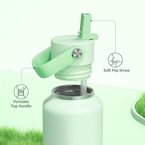 POWCAN 18 oz Insulated Water Bottle: Leakproof, Cup Holder Friendly, Standard Mouth, Top Handle, Stainless Steel Water Bottle for Women, Student, Teacher, Nurse, Commuter, Gift for Girl (Mint Dew) - Thumbnail 3