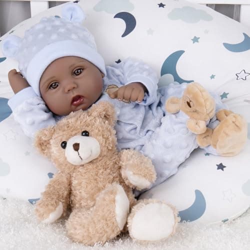 Milidool Black Reborn Baby Dolls Boy 18 Inch Lifelike Black Silicone Baby Dolls that Look Real African American Newborn Boy Dolls Realistic Baby Doll with Bear Clothes Gift Set for Ages 3+ - Thumbnail 6