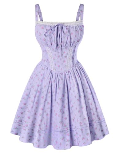 Scarlet Darkness Floral Corset Dress Summer Mini Dresses for Women Teens 2026 Graduation Sundress Purple Ditsy Floral 2XL - Image 1