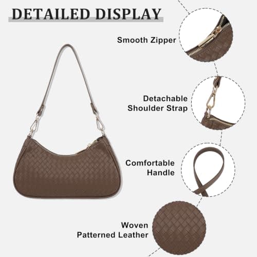 U+U Woven Leather Shoulder Bag for Women, Small Hobo Handbags Retro Purse - Thumbnail 4