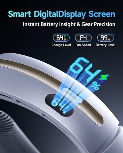 Bearwind Neck Fan, 3 Turbo Portable Fans with Neck Support, 4 Speed & LED Display, 5200mAh Rechargeable Personal Fan, Hand-Free Wearable Bladeless Cooler, Gift for Travel Birthday, Men, Women - Thumbnail 5