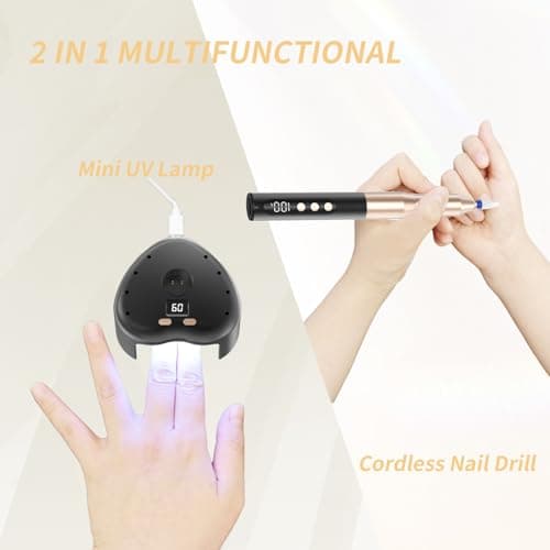 Denabuty Cordless Electric Nail Drill File: 35000RPM Professional Nail Drill Machine with UV LED Nail Lamp Charging Base, Manicure Pedicure Kit E File for Acrylic Gel Dip Powder Polish Black - Thumbnail 2