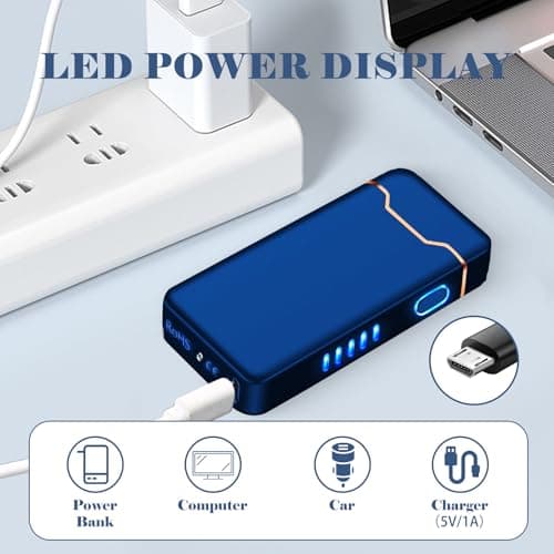 BABOBIU Windproof Lighters Rechargeable Electric Lighters Plasma Lighter with LED Light Power Display Cool Lighter for Fire BBQ Candle Indoors Outdoors (Blue) - Thumbnail 3
