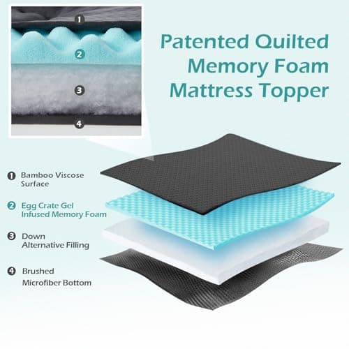 Hansleep Memory Foam Mattress Pad Topper King, King Size Mattress Topper Viscose Derived from Bamboo, King Foam Bed Mattress Pad Cover for Back Pain Relief, 78" x 80", Charcoal Grey - Thumbnail 2
