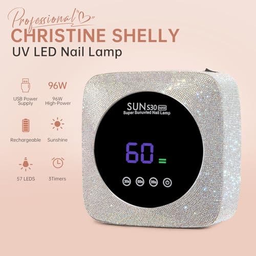 CHRISTINE SHELLY Cordless UV LED Nail Lamp 96W, Rechargeable UV Light for Gel Nails with 3 Timer Setting, Professional Quick Dry Nail Dryer with Display Auto Sensor for Salon & Home (AB Diamond) - Thumbnail 2
