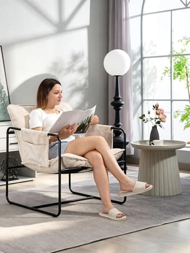 AnjiEacen Modern Accent Chair Comfortable Living Room Chairs with Armrests, Lounge Chair with Metal Frame Chenille Upholstered Bedroom Reading Chair - Thumbnail 3