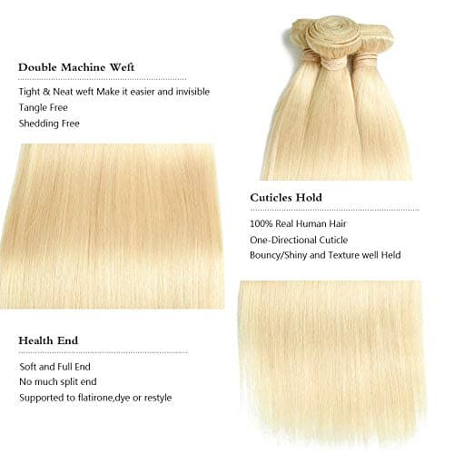 12A Human Hair Bundles 613 Blonde 20 22 24 Inch 3 Straight Bundles Human Hair Unprocessed Brazilian Remy Virgin Hair Extensions Raw Quick Weave Sew In Glossy Hair Bundles - Thumbnail 4