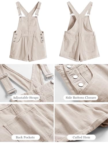 ANRABESS Overalls for Women Denim Shorts Overalls 2025 Summer Casual Loose Fit Adjustable Rompers Jean jumpsuit Bib Shortalls Apricot Large - Thumbnail 6