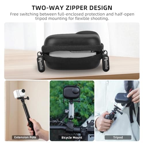 Flymile Small Carrying Case + 2 Pack Screen Protector for Insta360 GO Ultra, PU Hard Portable Travel Storage Bag With Carabiner & Wrist Strap, Tempered Glass Film Protective Lens Cover Accessories Kit - Thumbnail 3