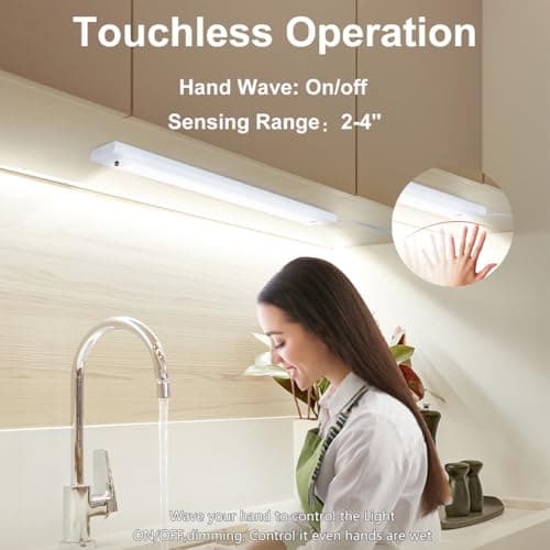 iQuincy 18 Inch Under Cabinet Lights Plug in 2 Packs, Hand Wave Activated, Linkable Under Cabinet Lighting with 5 CCT - 2700K-6000K & Stepless Dimmable, Under Counter Light for Kitchen, 450Lumens, 8W - Thumbnail 3