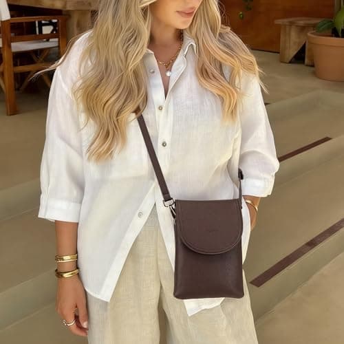 Kiss Sea Small Purses for Women Cell Phone Crossbody Bag with Adjustable Strap RFID Blocking Credit Card Slots Brown - Thumbnail 2