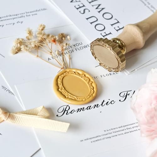 Pilloze Frame Wax Seal Stamp, 3D Embossed Relief Carving Head and Wood Handle for Wax Seal Stamp Kit, Decor ffor Thanksgiving Card/Envelope/Gift Wrap/Wedding Engagement Party Invitation (F3) - Thumbnail 3