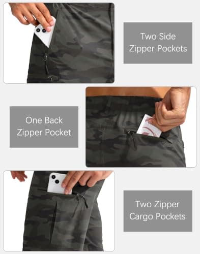 Pudolla Men's Hiking Cargo Shorts 9" Lightweight Outdoor Work Shorts for Men Travel Golf Camping Casual with 5 Zipper Pockets(Green Camo 3X-Large) - Thumbnail 4