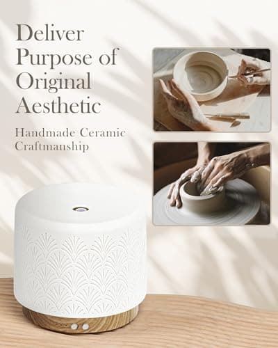Essential Oil Diffuser -280ml Ceramic Diffuser for Large Room&Commercial Use, 2.4MHz Cool Mist Humidifier & Independent Decorative Light & Aromatherapy Diffuser, Pulse&Continuous Mist, Timer, Auto-Off - Thumbnail 5