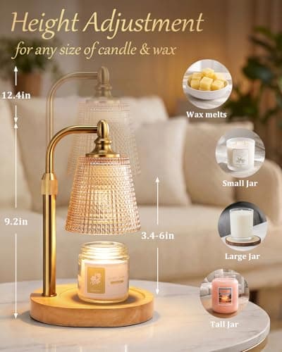 Hong-in Candle Warmer Lamp with Timer Dimmer, Birthday Gifts for Women, House Warming Gifts for New Home, Vintage Room Decor, Adjustable Height Candle Lamp, Wax Warmer for Scented Jar Candles - Thumbnail 3