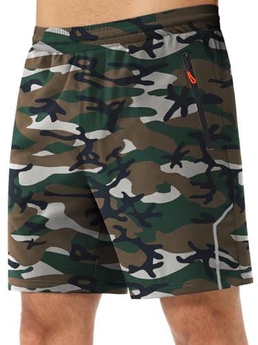 3rd hill Men's 7 inch Running Shorts with Zipper Pockets Quick Dry Athletic Gym Workout Shorts Lightweight Green Camo XXL