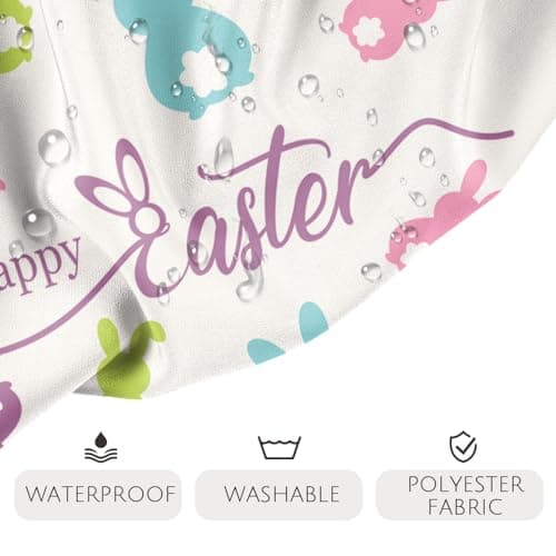 Lofaris Spring Easter Shower Curtain Happy Easter Peeps Curtain for Home Bathroom Decor Colorful Bunny Rabbits Fabric Waterproof Washable Bathtubs Shower Curtains with 12 Hooks 72x72 in - Thumbnail 5