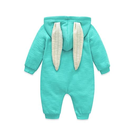Simplee kids Animal Bunny Baby Easter Clothes Long Ear Rabbit Hoodie Romper with Zipper Blue Turquoise 6-12 Months - Thumbnail 2