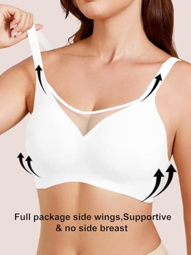COCOMARTS Jelly Bras for Women No Underwire Push Up V Mesh Seamless Comfort Tshirt Bra Supportive Lift Bralette Everyday Bra White Small - Thumbnail 3
