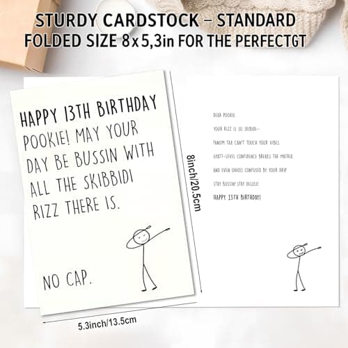 VDOR 13th Funny Birthday Card: Cute for Boys Girls Upcoming 13 Year Old – Speak Their Own Gen Z Language at Birthday Parties – Gift Ready With Red Envelope - Thumbnail 3