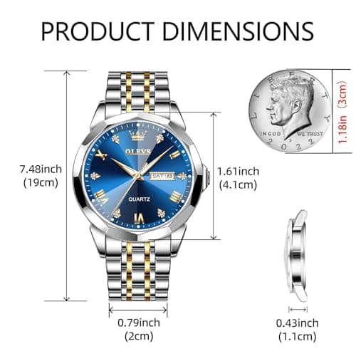 OLEVS Watch Men Blue Face Gold and Silver Stainless Steel Dress Luxury Watches for Men Two Tone Wrist Waterproof Fancy Quartz Analog Diamond Mens Watches Relojes para Hombres - Thumbnail 4
