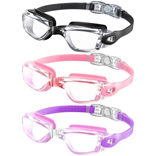 NSSIW Swim-Goggles-for-Kids 6-14 Kids Swimming-Goggles: Anti Fog with UV400 and No Leak Ultra-wide Field of View 3 Pack
