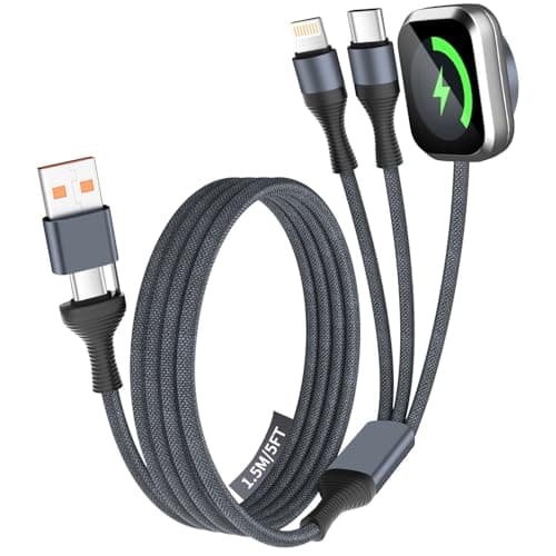 3 in 2 USB A/C Multi Charger Cable, Charging Cable for iWatch Charger/iPhone 17 Charger/IP, Braided Multiple Charger Cord Compatible with iPhone 17-11/iWatch Series 11-1/ultra/se/Car/Home 5FT - Image 1