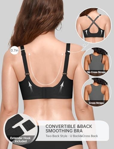 OEAK Women Jelly Bras No Underwire Scalloped Push Up Buttery Soft Tshirt Bra Seamless Full Coverage Convertible Everyday Bra Jacquard Black,4XL - Thumbnail 3